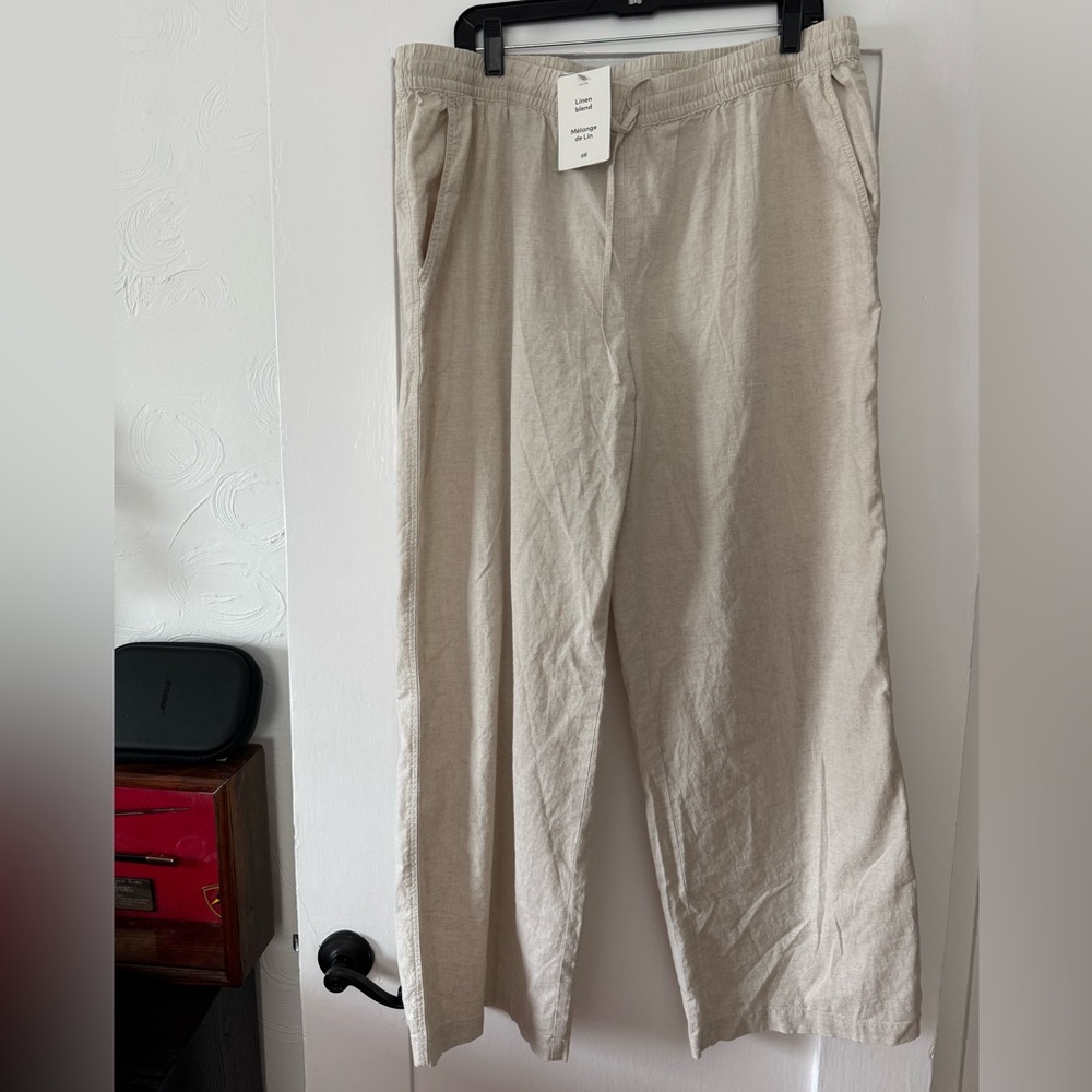 H&M Cream Wide Leg Pants Linenblend with tie waist